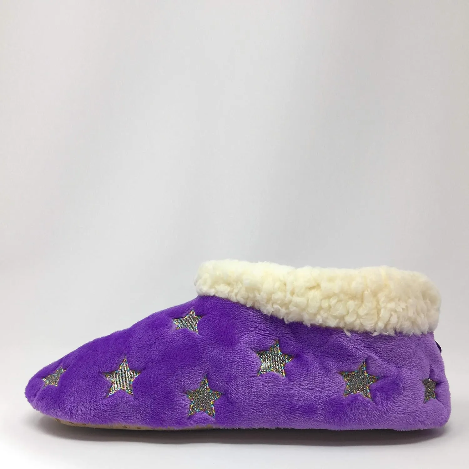 Women’s The Starz Plush Slippers, Cute Fuzzy Sherpa Slippers, Glitter and Stars House Indoor Shoes