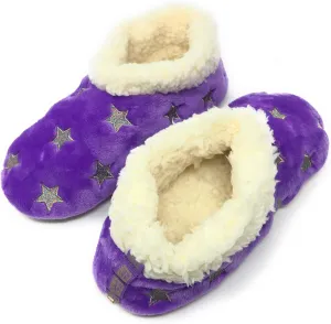 Women’s The Starz Plush Slippers, Cute Fuzzy Sherpa Slippers, Glitter and Stars House Indoor Shoes