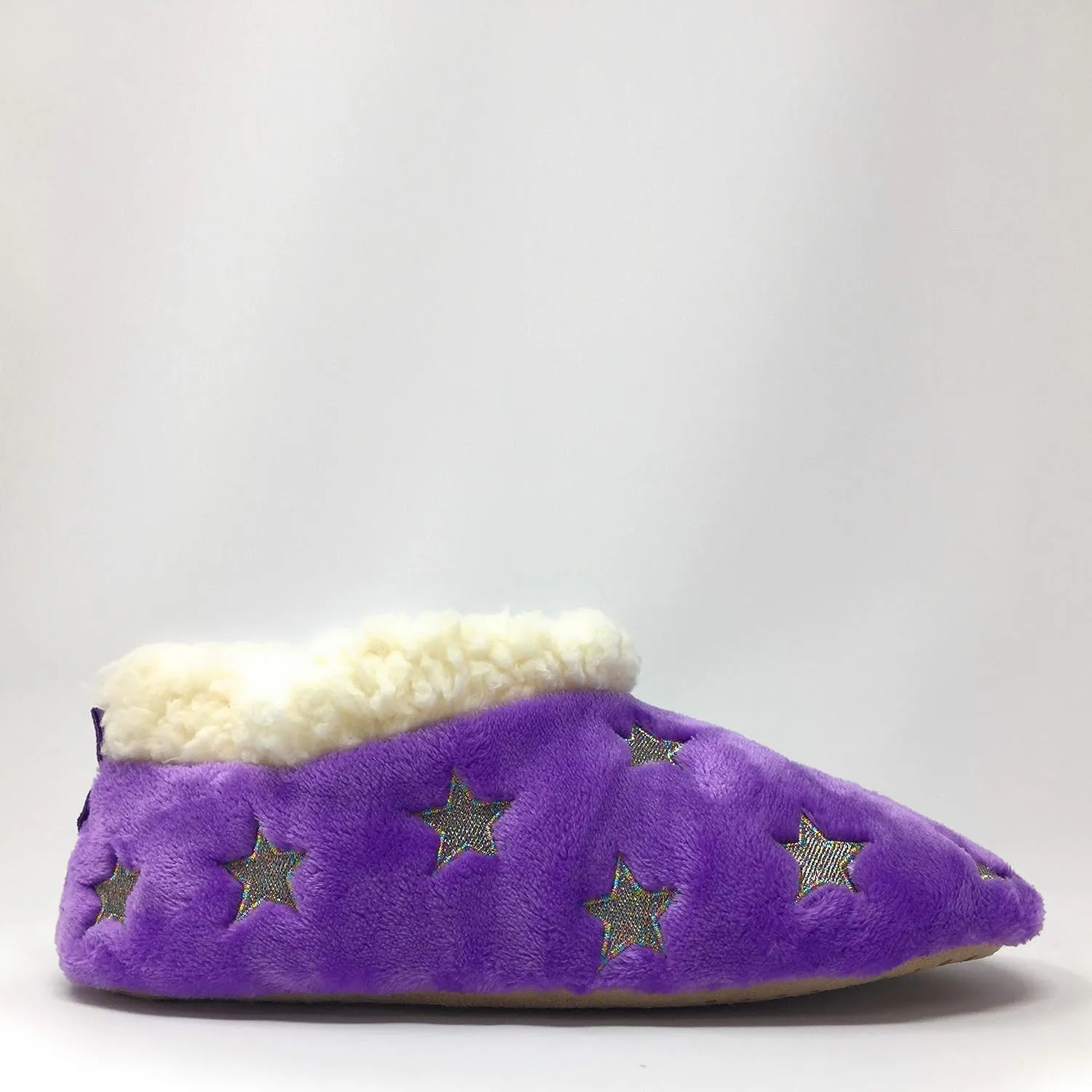 Women’s The Starz Plush Slippers, Cute Fuzzy Sherpa Slippers, Glitter and Stars House Indoor Shoes
