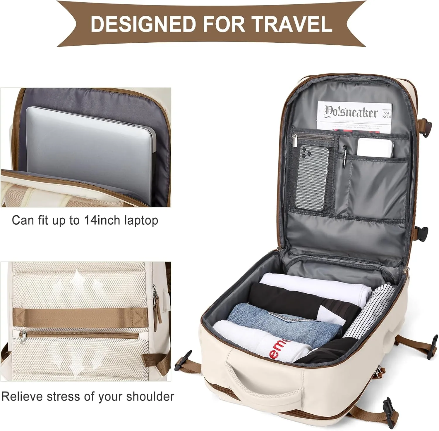 WONHOX Large Travel Backpack Carry on Flight Approved Laptop Work Business Backpack for Women Men Mochila de Viaje