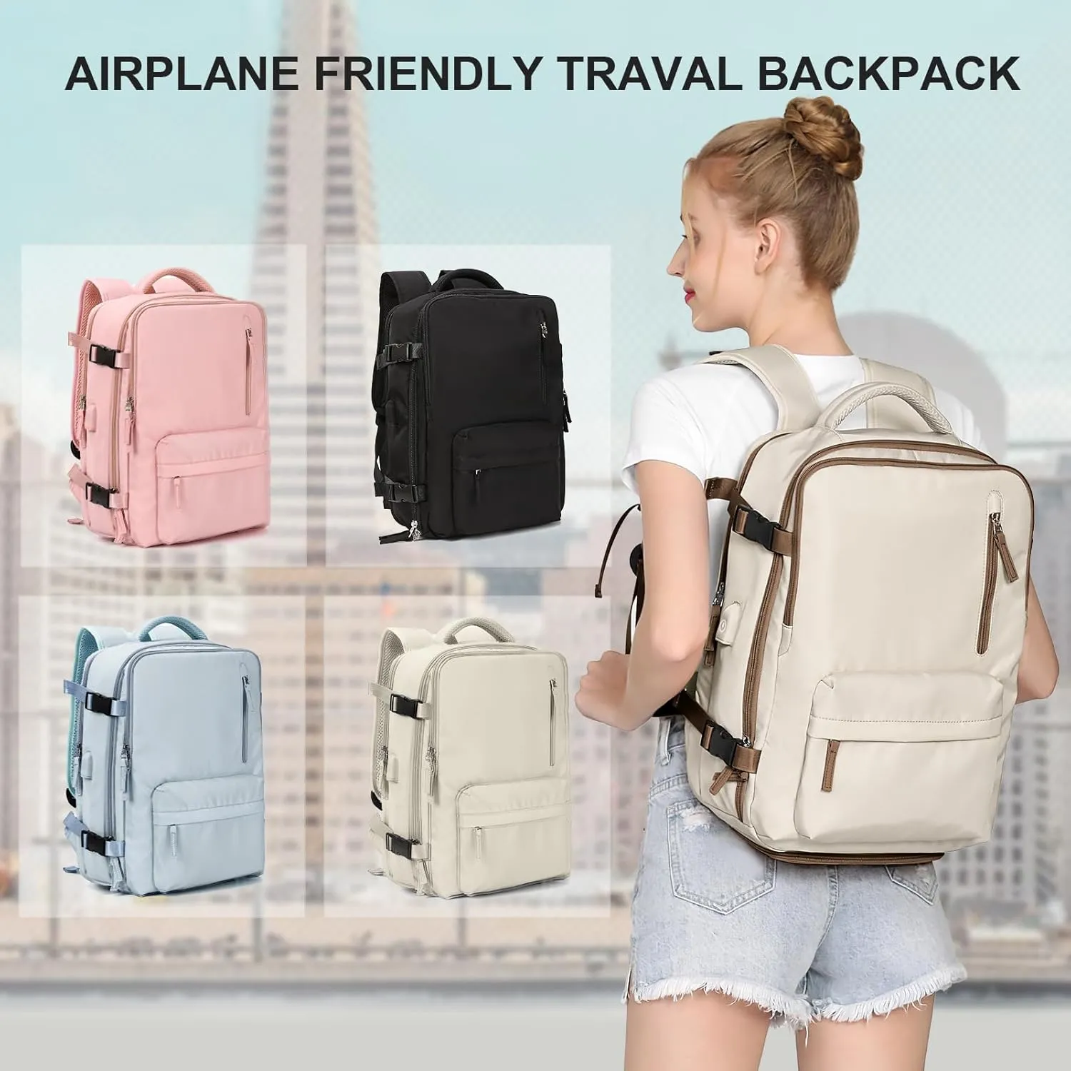 WONHOX Large Travel Backpack Carry on Flight Approved Laptop Work Business Backpack for Women Men Mochila de Viaje