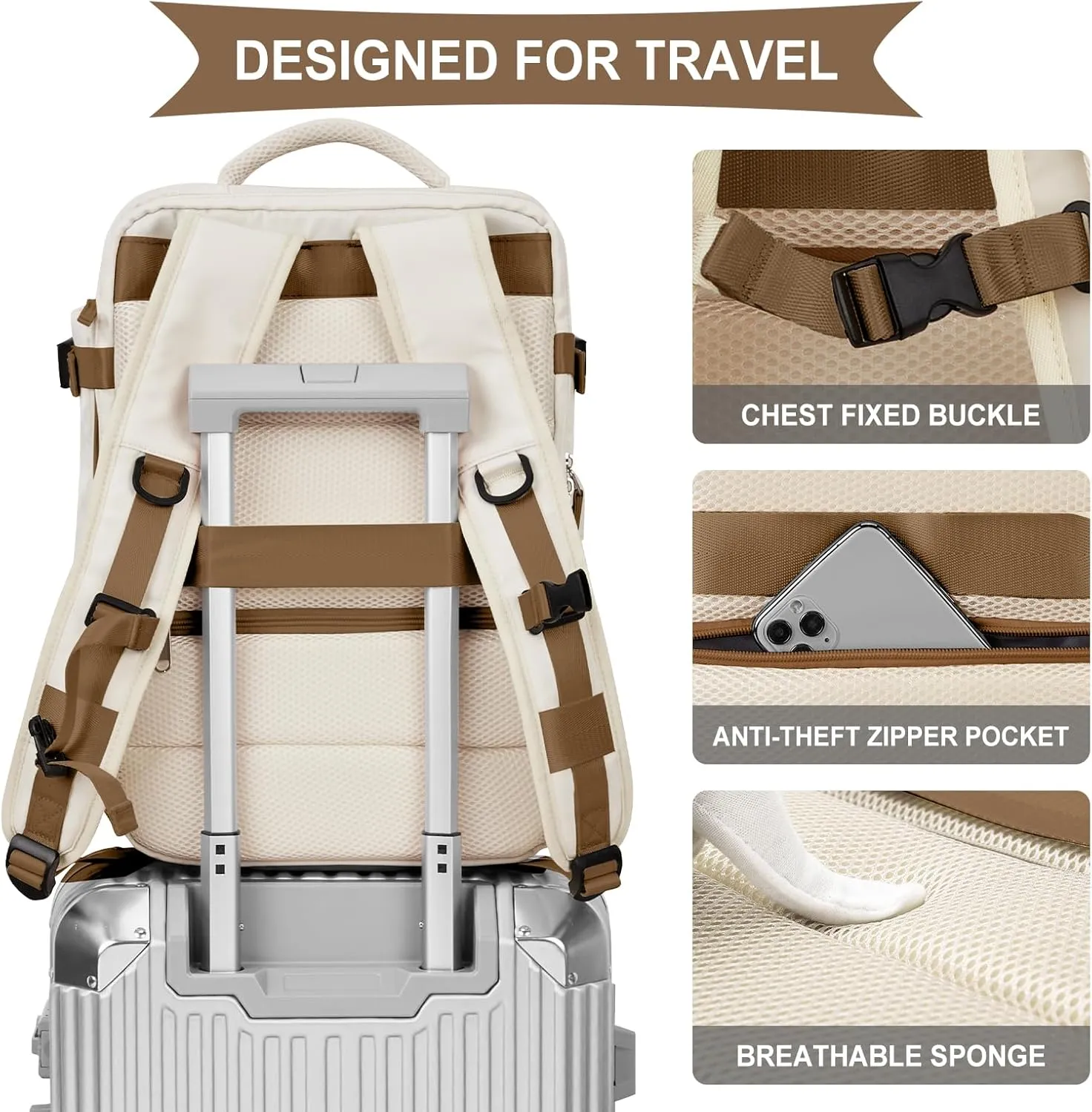 WONHOX Large Travel Backpack Carry on Flight Approved Laptop Work Business Backpack for Women Men Mochila de Viaje