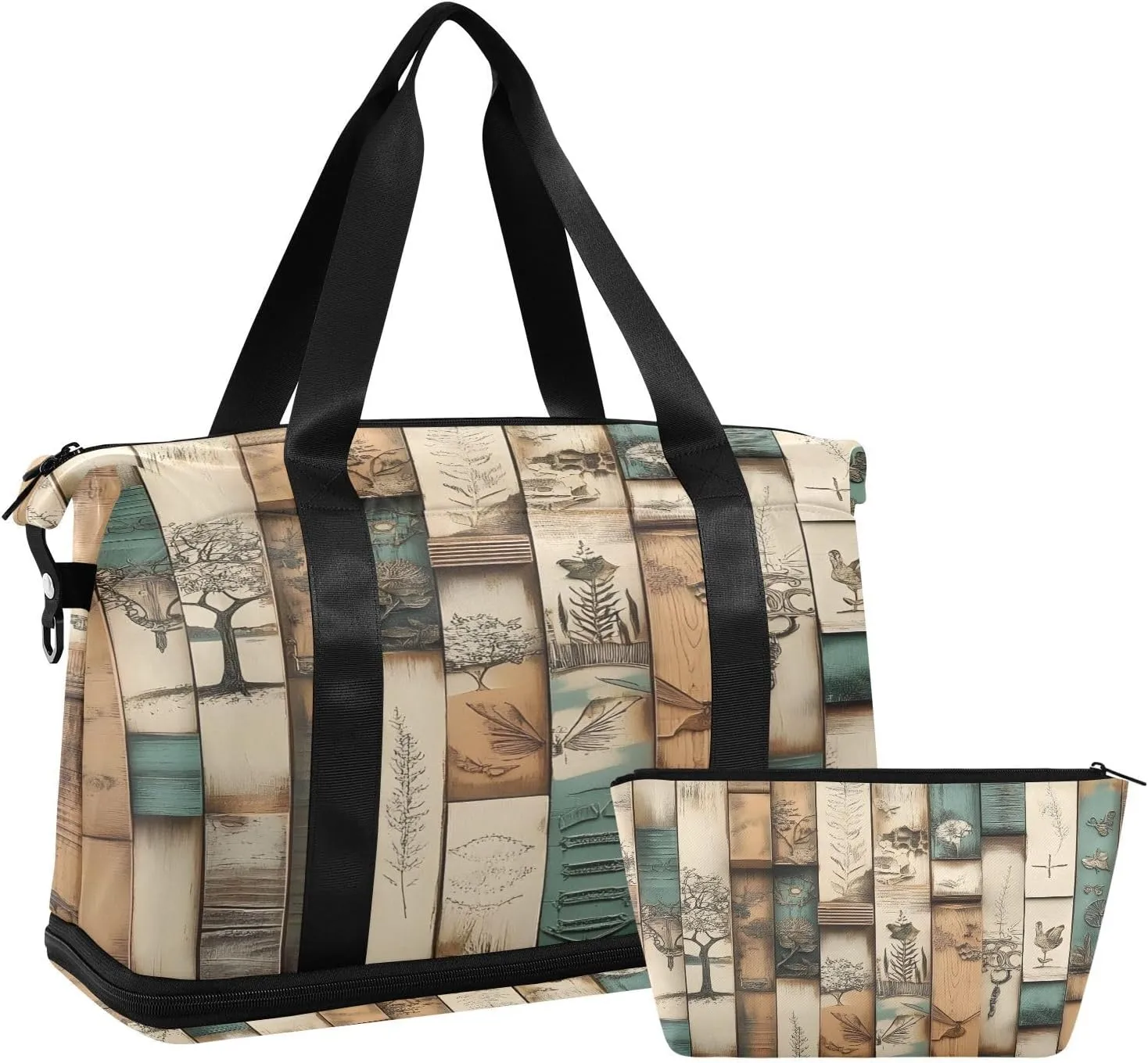 Wooden Planks with Old Traces Gym Bag for Women Sport Travel Duffel Bag Shoulder Weekender Overnight Bags with Wet Pocket & Shoe Compartment
