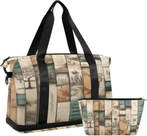 Wooden Planks with Old Traces Gym Bag for Women Sport Travel Duffel Bag Shoulder Weekender Overnight Bags with Wet Pocket & Shoe Compartment