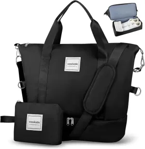 WOOMADA Weekender Bag for Women Travel, Overnight Bag with Shoe Compartment,Personal Item Travel Bag with Toiletry Bag(black)