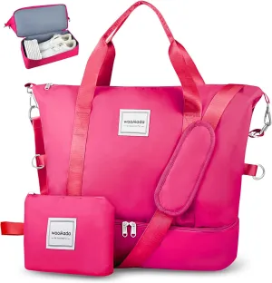 WOOMADA Weekender Bag for Women Travel, Overnight Bag with Shoe Compartment,Personal Item Travel Bag with Toiletry Bag(hot pink)