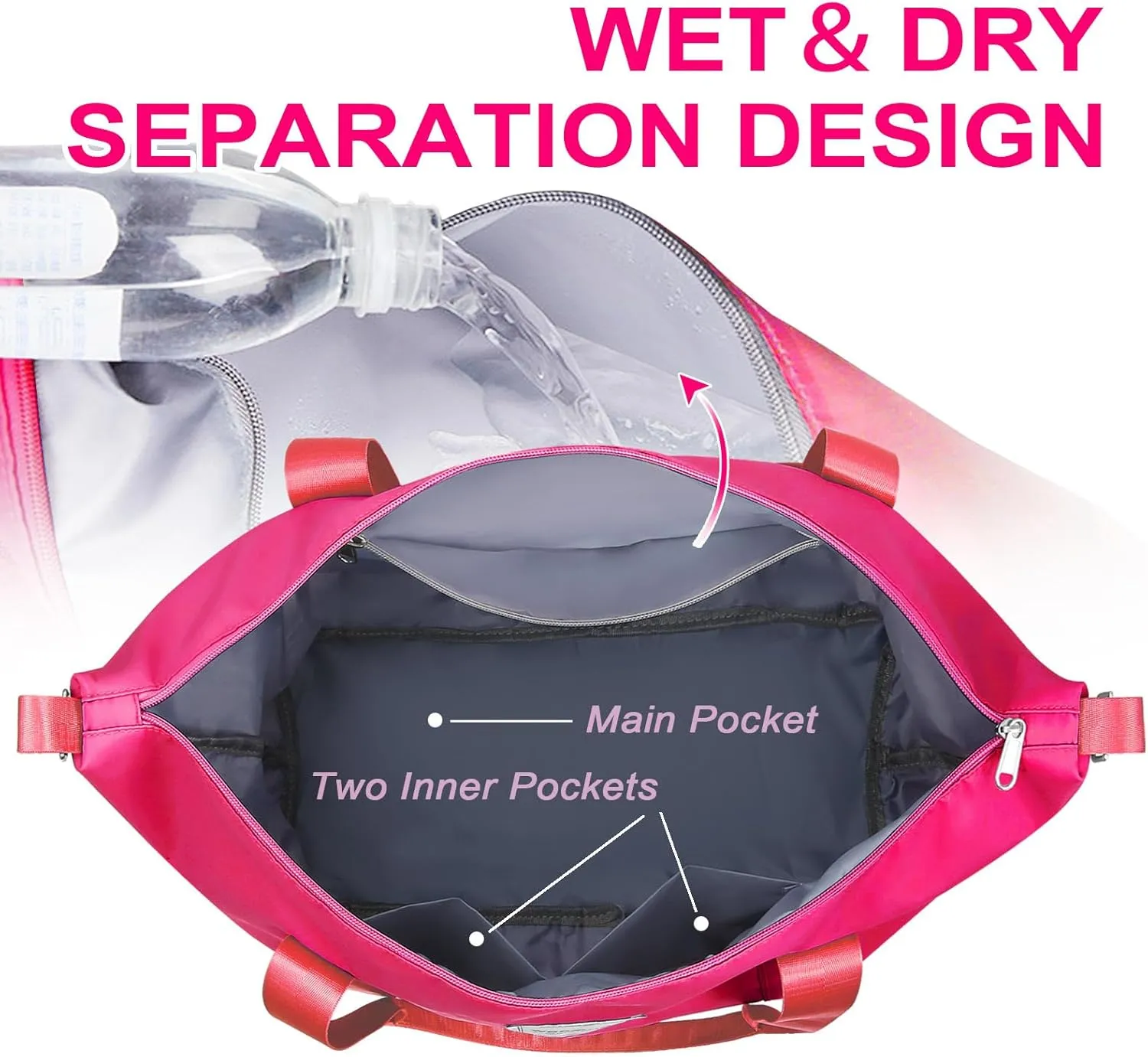WOOMADA Weekender Bag for Women Travel, Overnight Bag with Shoe Compartment,Personal Item Travel Bag with Toiletry Bag(hot pink)