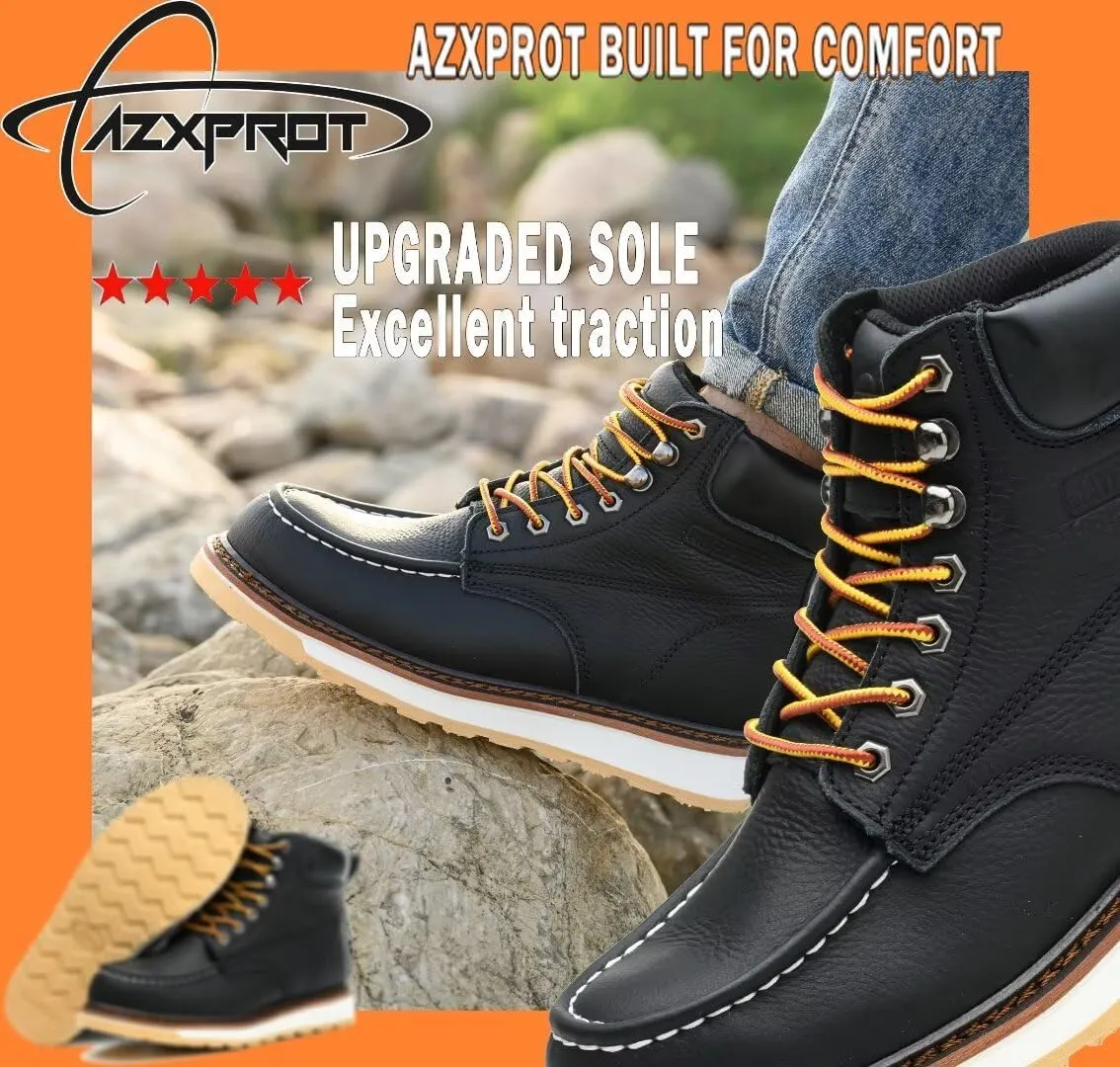 Work Boots for Men, 6" Soft Toe Wedge Sole Waterproof Safety Boots, Comfortable Construction Work Safety Shoes