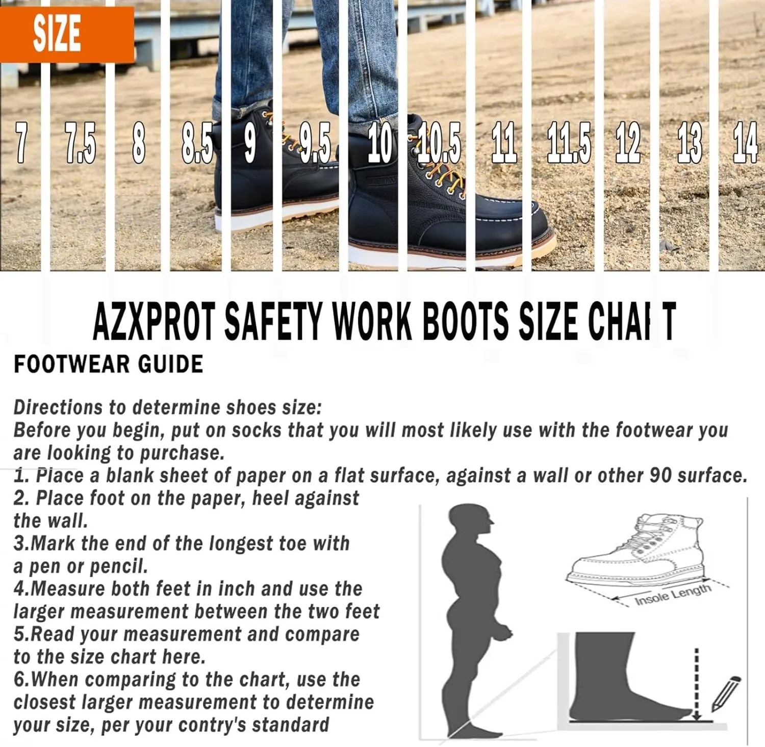Work Boots for Men, 6" Soft Toe Wedge Sole Waterproof Safety Boots, Comfortable Construction Work Safety Shoes