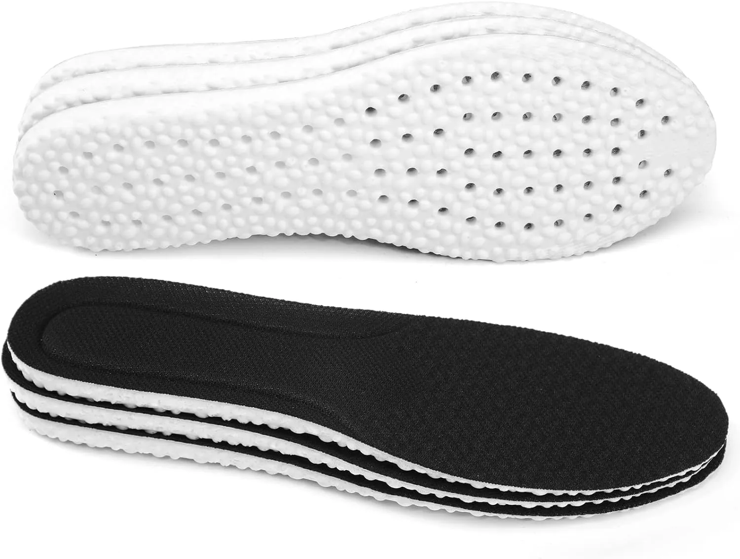 XINIFOOT 3 Pairs Shock Absorption Flexible Replacement Insoles PU Elastic Inserts - Relieve Foot Pain - Maximum Cushion Comfortable Insoles for (Men Black)
