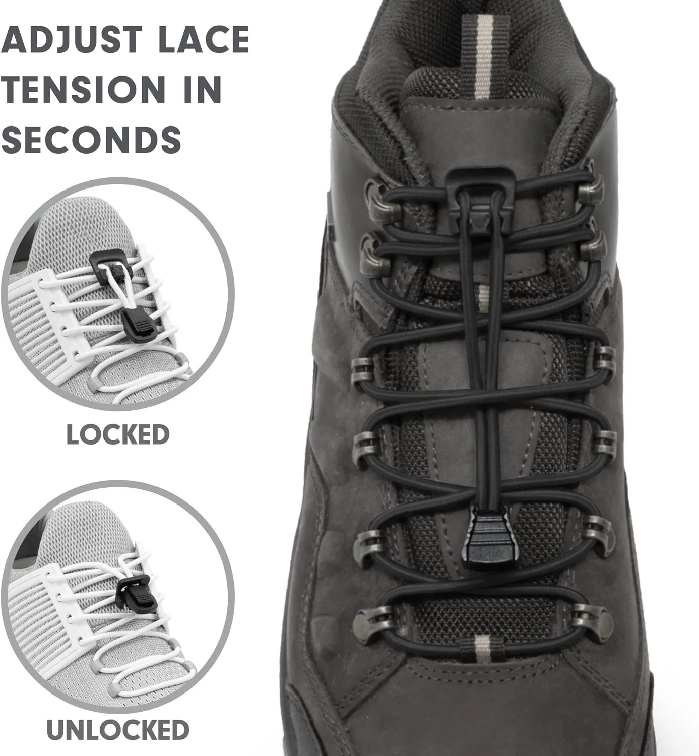 Xpand Round No Tie Shoelaces - Elastic Lacing System - One Size Fits All Adults and Kids Shoes (Pack of 2)