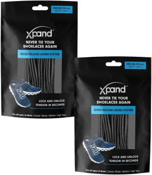 Xpand Round No Tie Shoelaces - Elastic Lacing System - One Size Fits All Adults and Kids Shoes (Pack of 2)