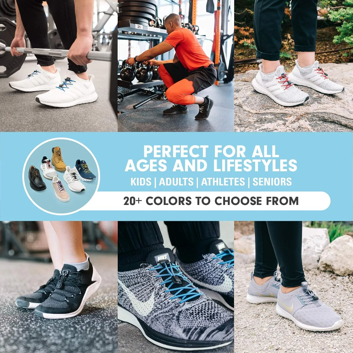 Xpand Round No Tie Shoelaces - Elastic Lacing System - One Size Fits All Adults and Kids Shoes (Pack of 2)