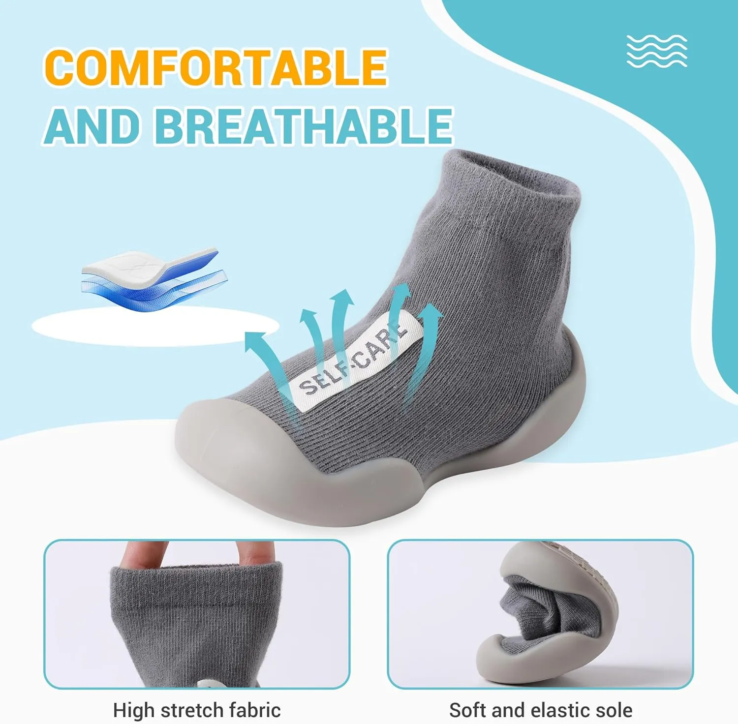 XQ&XG Baby Shoes Toddler First Walker Shoes Baby Boys Girls Floor Slippers Indoor Outdoor Non Slip Soft Rubber Sole Infant Sock Shoes Breathable Shoes Unisex Cartoon Slip On Sneakers
