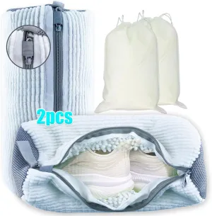XXL Shoe Washing Machine Bag - 2-Pack Reusable Shoe Cleaning Bags, 360° Deep Clean for Sneakers, Tennis Shoes, and Slippers, Includes 2 Shoe Storage Dust Bags (White)
