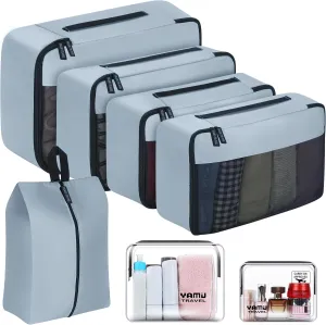 YAMIU Packing Cubes for Suitcases, 7 Pcs luggage organizer bags with Shoe Bag, 2 Waterproof Travel Toiletry Bags, Travel Cubes for Travel Essentials Travel Accessories