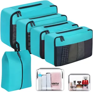YAMIU Packing Cubes for Suitcases, 7 Pcs luggage organizer bags with Shoe Bag, 2 Waterproof Travel Toiletry Bags, Travel Cubes for Travel Essentials Travel Accessories