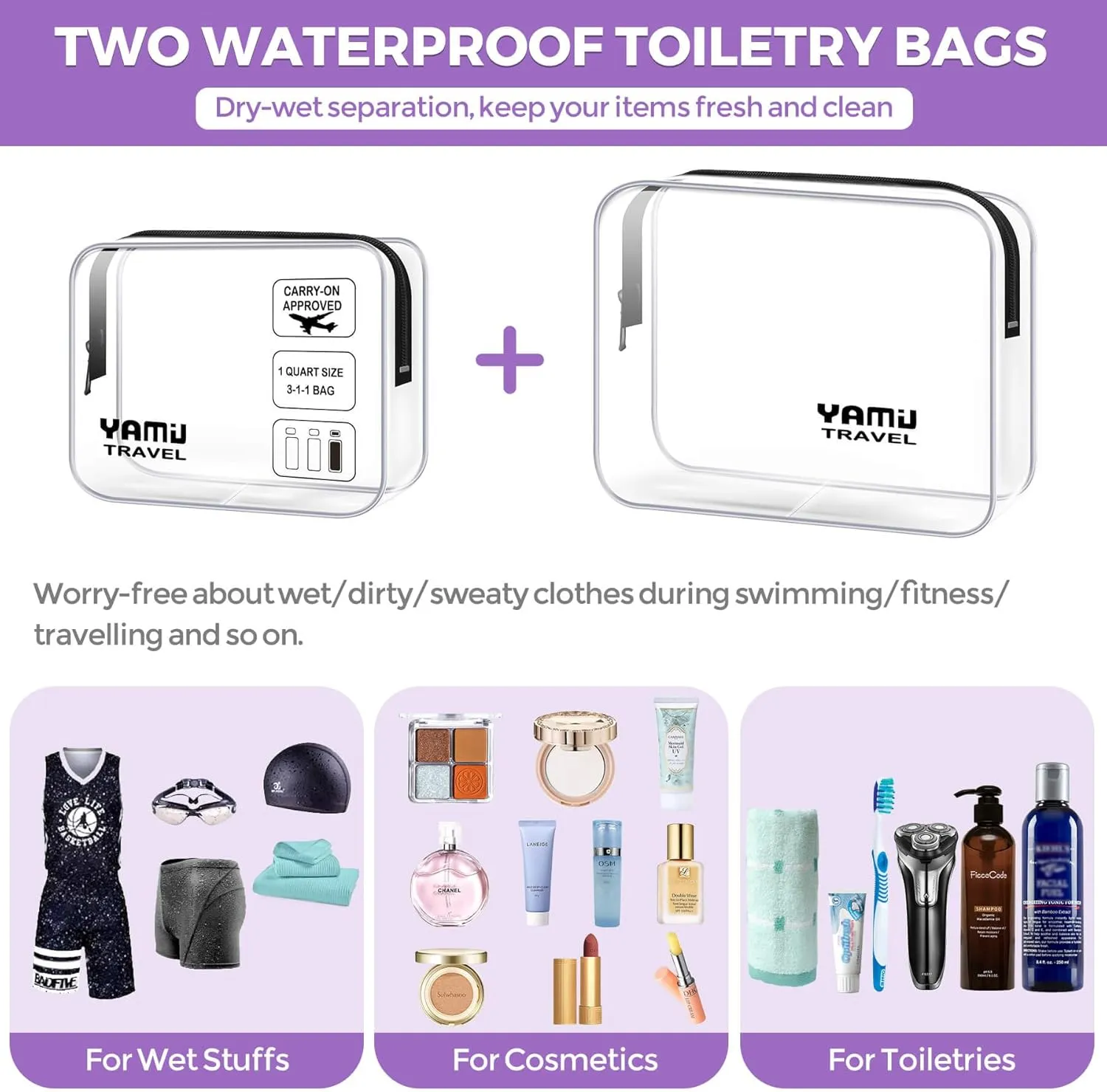YAMIU Packing Cubes for Suitcases, 7 Pcs luggage organizer bags with Shoe Bag, 2 Waterproof Travel Toiletry Bags, Travel Cubes for Travel Essentials Travel Accessories