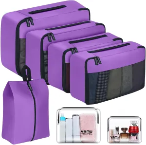YAMIU Packing Cubes for Suitcases, 7 Pcs luggage organizer bags with Shoe Bag, 2 Waterproof Travel Toiletry Bags, Travel Cubes for Travel Essentials Travel Accessories