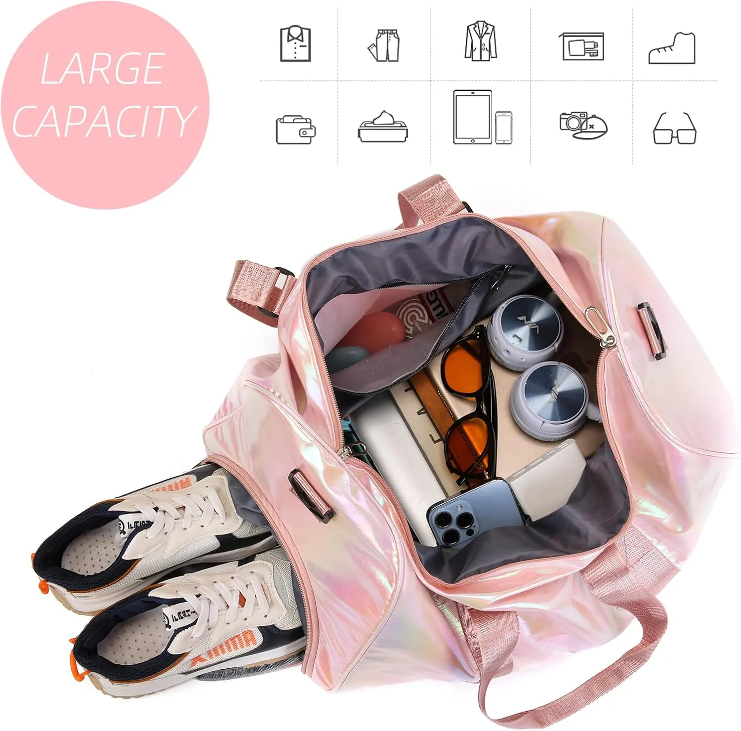 Yaopeing Gym Bag with Shoes Compartment,Sports Duffle Bag for Women,Waterproof Travel Gym Tote Bags for Swimming,Yoga,Fitness,Camping,Pink