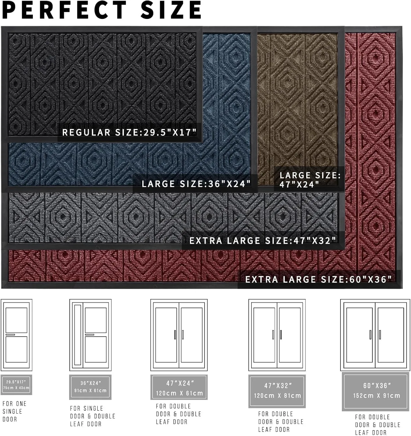 Yimobra Door Mat, Outdoor Indoor Entrance Welcome Mat, Heavy Entry Front Door Mat, Stain & Fade Resistant, Low Profile, Sturdy Rubber, Easy Clean Patio Floor Mat, Waterproof, 47 x 24, Beige