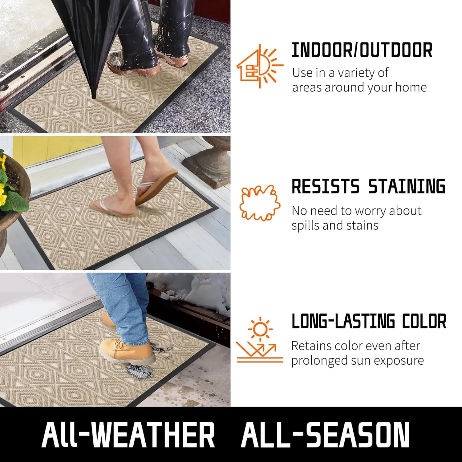 Yimobra Door Mat, Outdoor Indoor Entrance Welcome Mat, Heavy Entry Front Door Mat, Stain & Fade Resistant, Low Profile, Sturdy Rubber, Easy Clean Patio Floor Mat, Waterproof, 47 x 24, Beige
