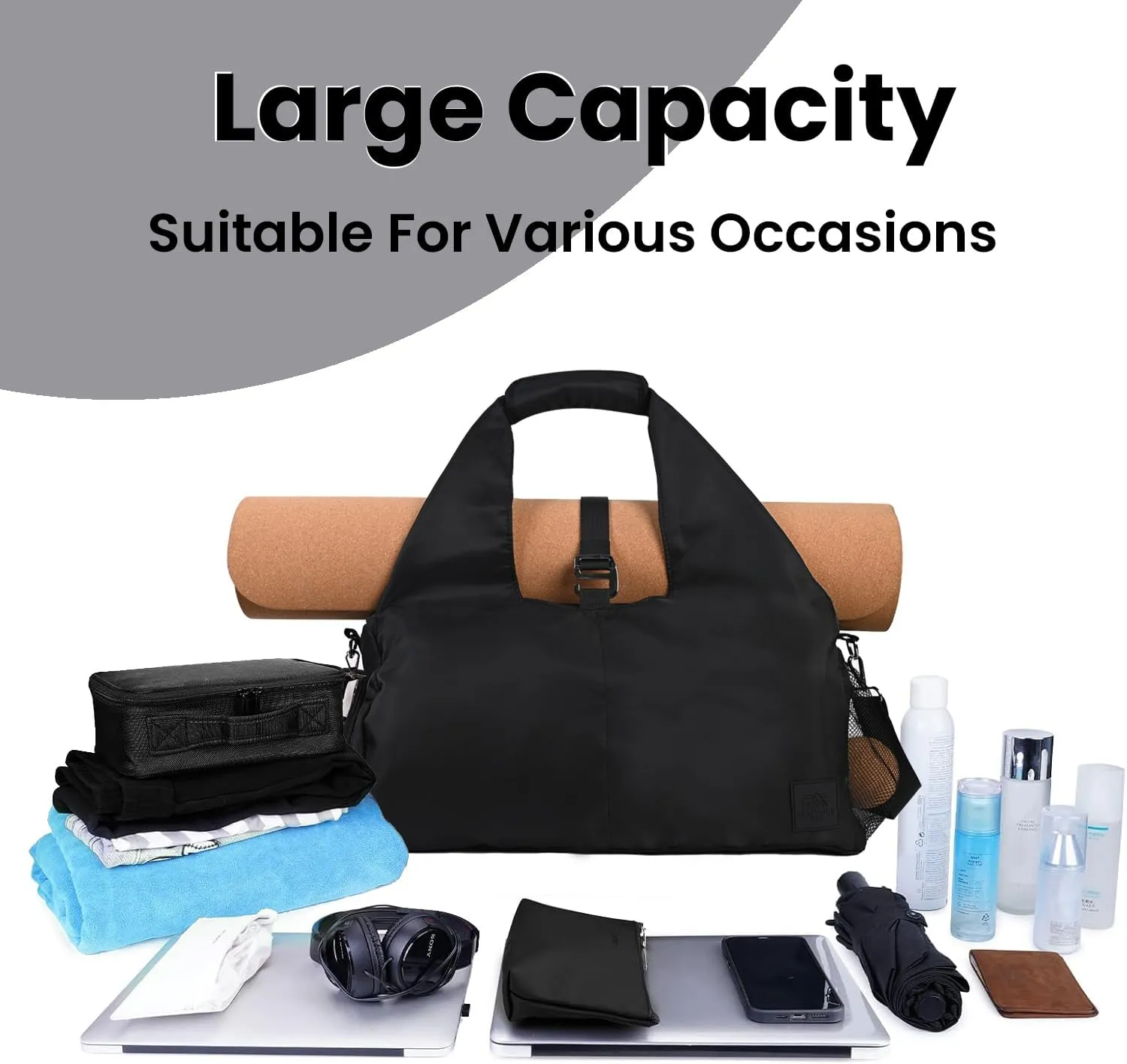 Yoga Bag for Women, Carryall Polyester Yoga Gym Bag Tote Bag for Pilates Bag Shoulder for Travel Office Beach Workout