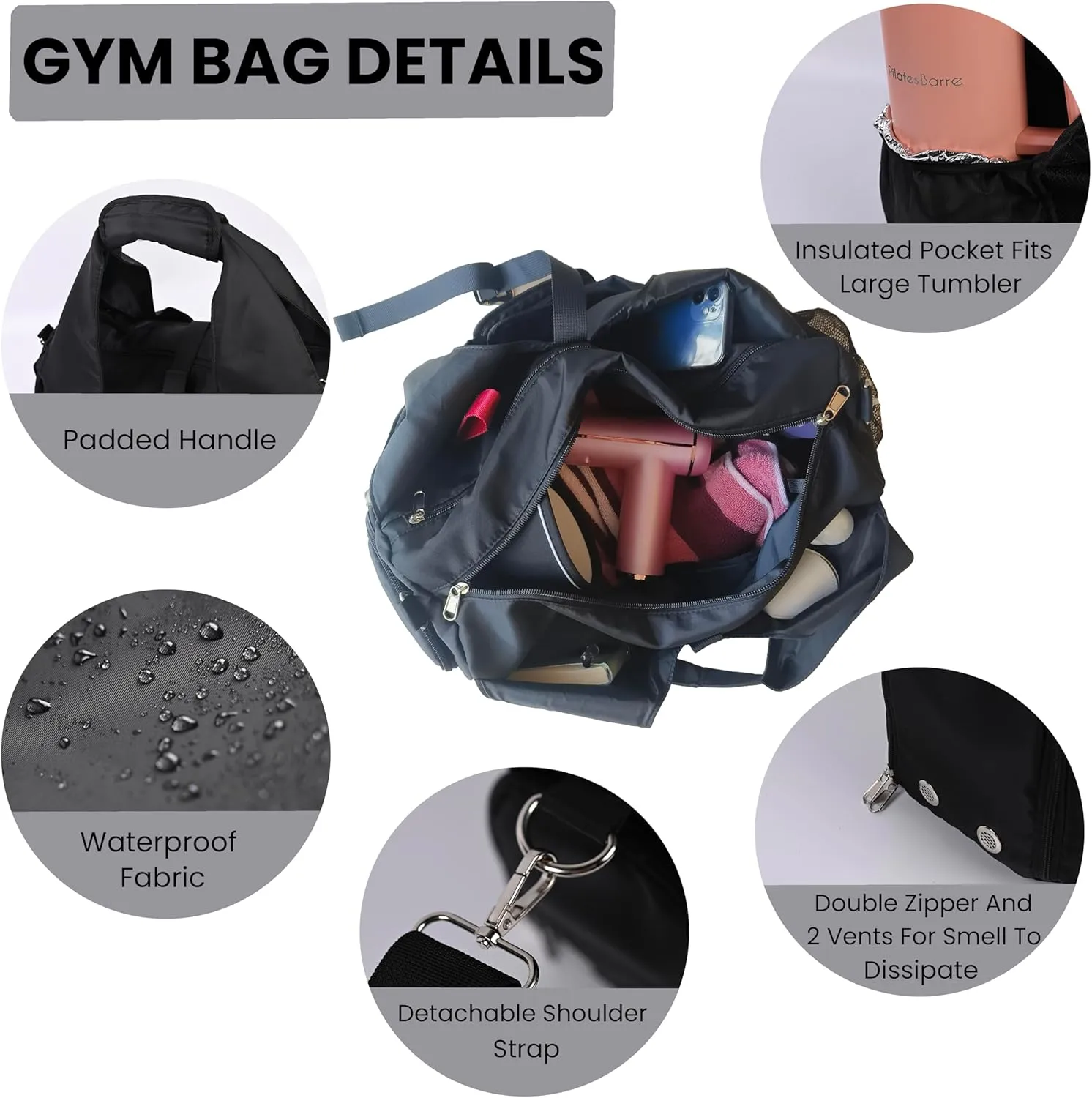 Yoga Bag for Women, Carryall Polyester Yoga Gym Bag Tote Bag for Pilates Bag Shoulder for Travel Office Beach Workout