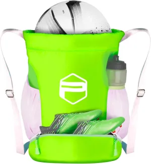 Youth Soccer Bags for Boys Girls, Drawstring Backpack for Basketball Volleyball Football Sport Training Bag with Ball Shoe Dry and Wet Compartments Waterproof (Green)