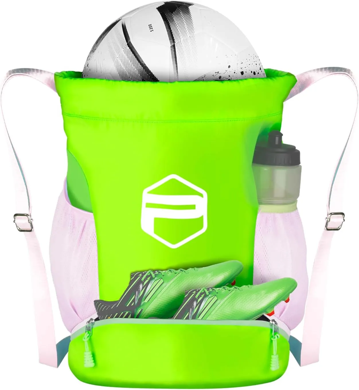 Youth Soccer Bags for Boys Girls, Drawstring Backpack for Basketball Volleyball Football Sport Training Bag with Ball Shoe Dry and Wet Compartments Waterproof (Green)