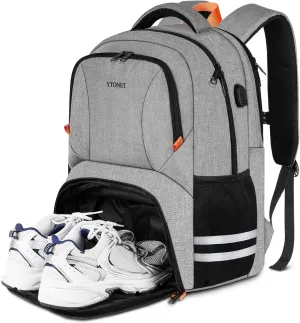 Ytonet Gym Backpack for Men Women, Gym Bags for Men Travel Laptop Backpack with USB Port, Water Resistant Sports Bag Fit 17.3 Inch Laptop, Travel, Workout, Grey
