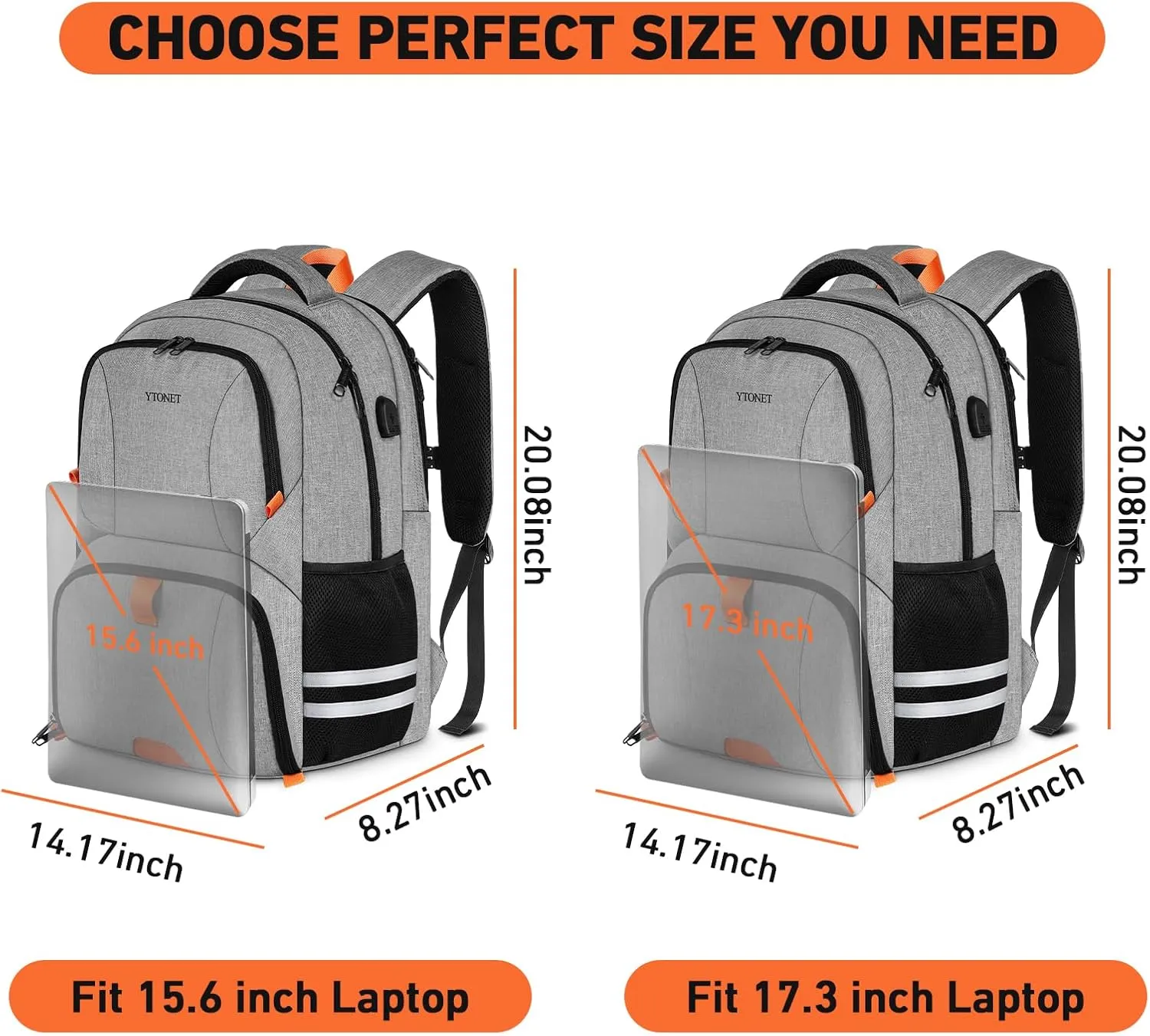 Ytonet Gym Backpack for Men Women, Gym Bags for Men Travel Laptop Backpack with USB Port, Water Resistant Sports Bag Fit 17.3 Inch Laptop, Travel, Workout, Grey