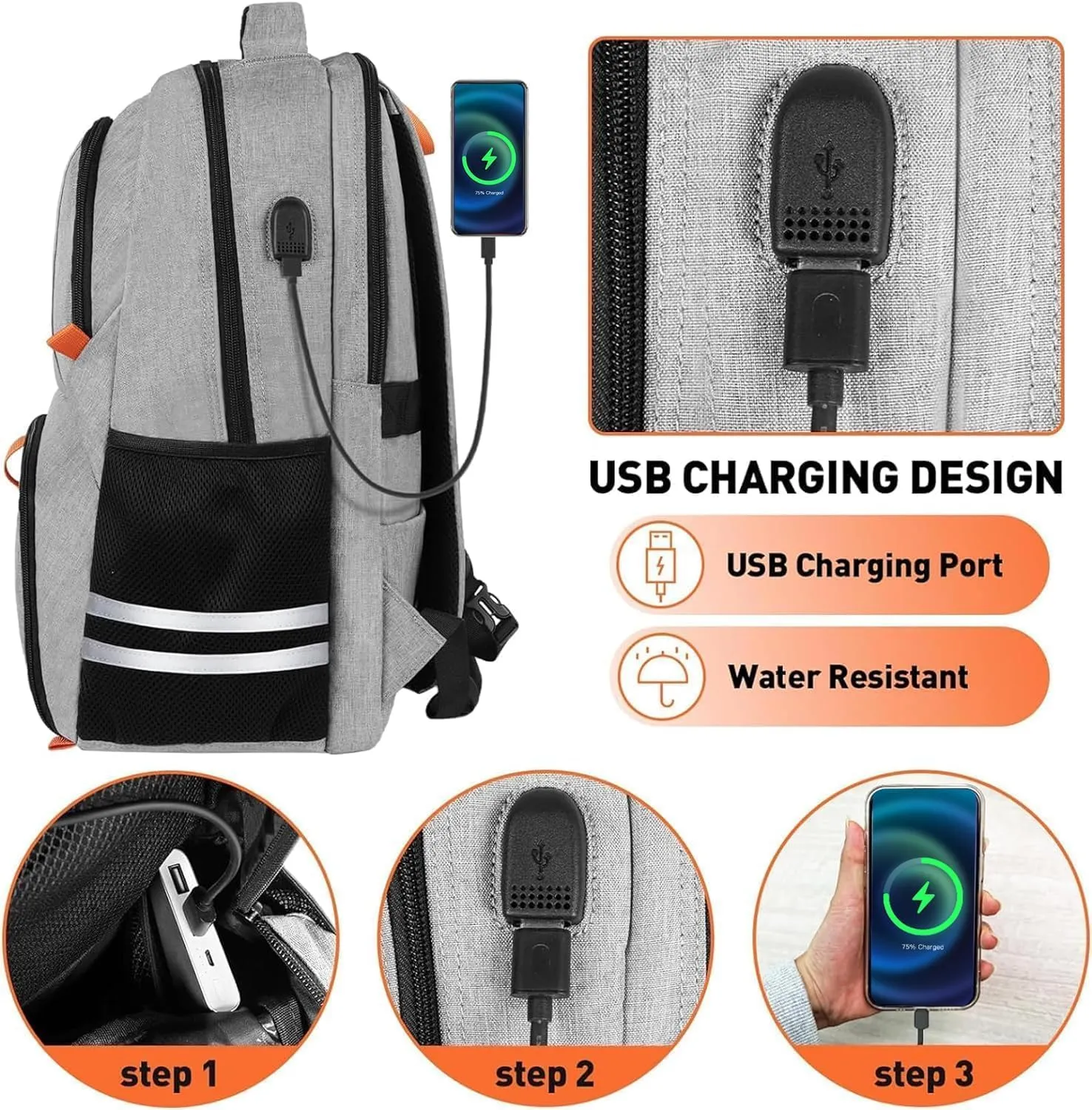 Ytonet Gym Backpack for Men Women, Gym Bags for Men Travel Laptop Backpack with USB Port, Water Resistant Sports Bag Fit 17.3 Inch Laptop, Travel, Workout, Grey