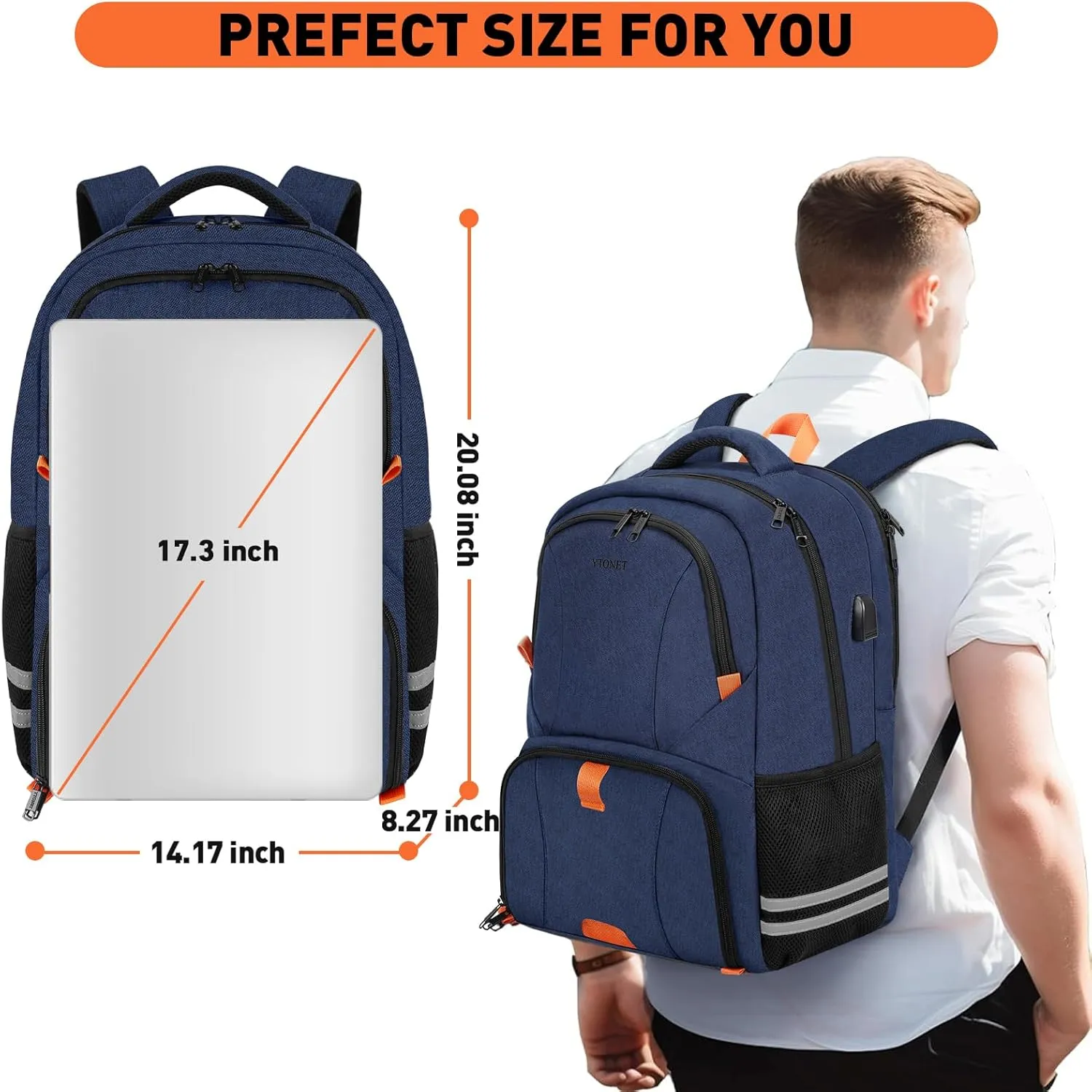 Ytonet Gym Backpack for Men Women, Travel Backpack with USB Charging Port, Lightweight Water Resistant Workout Gym Bag Fit 17.3 Inch Laptop, Sports, Camping, Hiking, Dark Blue