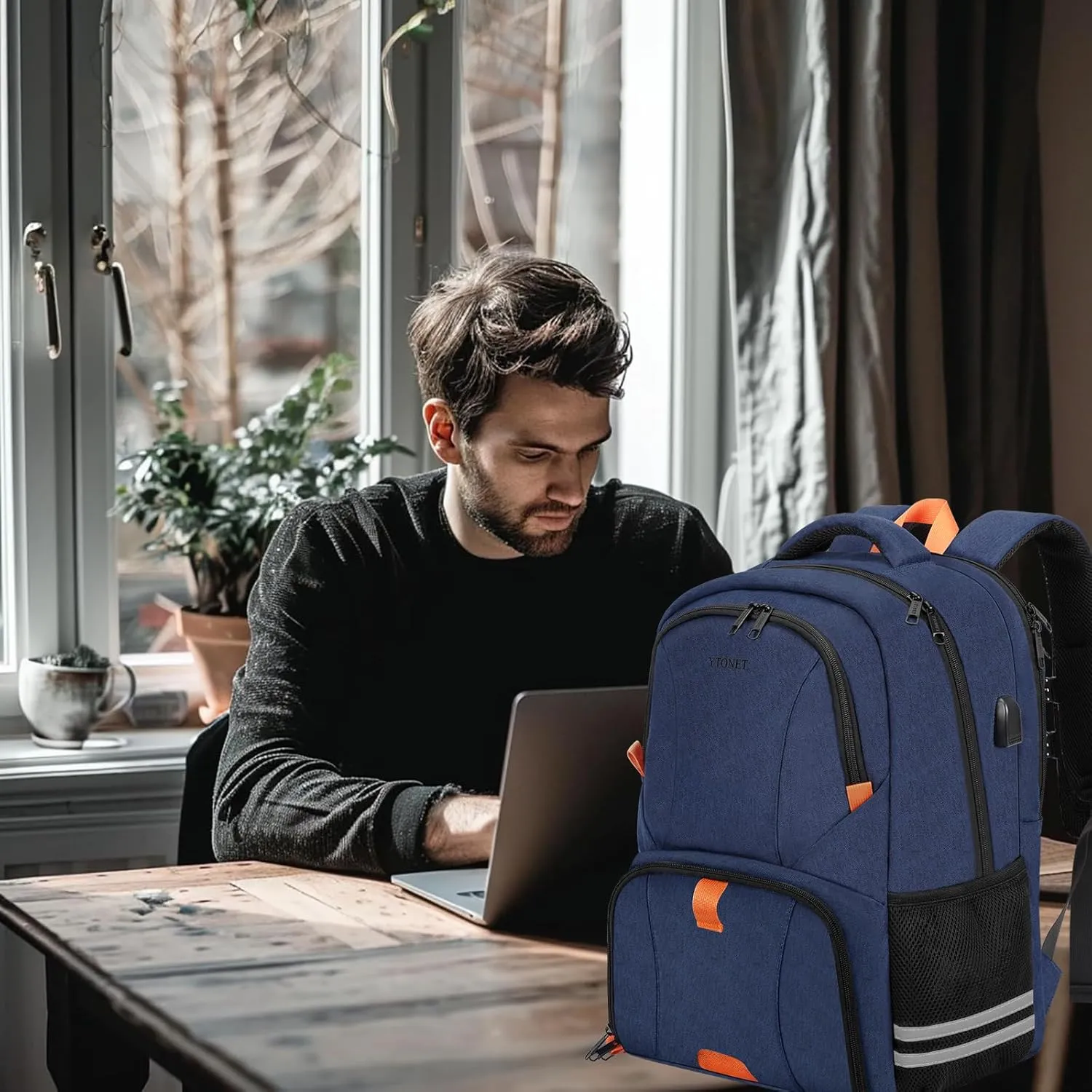Ytonet Gym Backpack for Men Women, Travel Backpack with USB Charging Port, Lightweight Water Resistant Workout Gym Bag Fit 17.3 Inch Laptop, Sports, Camping, Hiking, Dark Blue