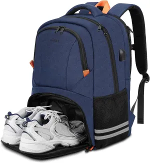 Ytonet Gym Backpack for Men Women, Travel Backpack with USB Charging Port, Lightweight Water Resistant Workout Gym Bag Fit 17.3 Inch Laptop, Sports, Camping, Hiking, Dark Blue