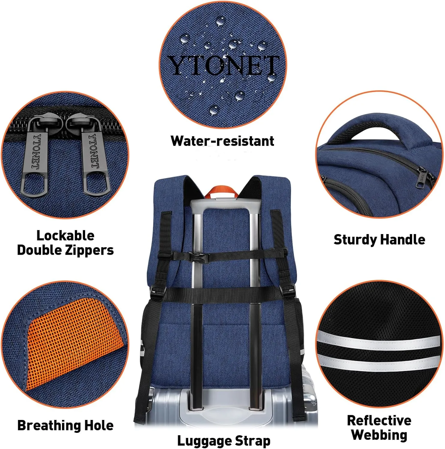 Ytonet Gym Backpack for Men Women, Travel Backpack with USB Charging Port, Lightweight Water Resistant Workout Gym Bag Fit 17.3 Inch Laptop, Sports, Camping, Hiking, Dark Blue