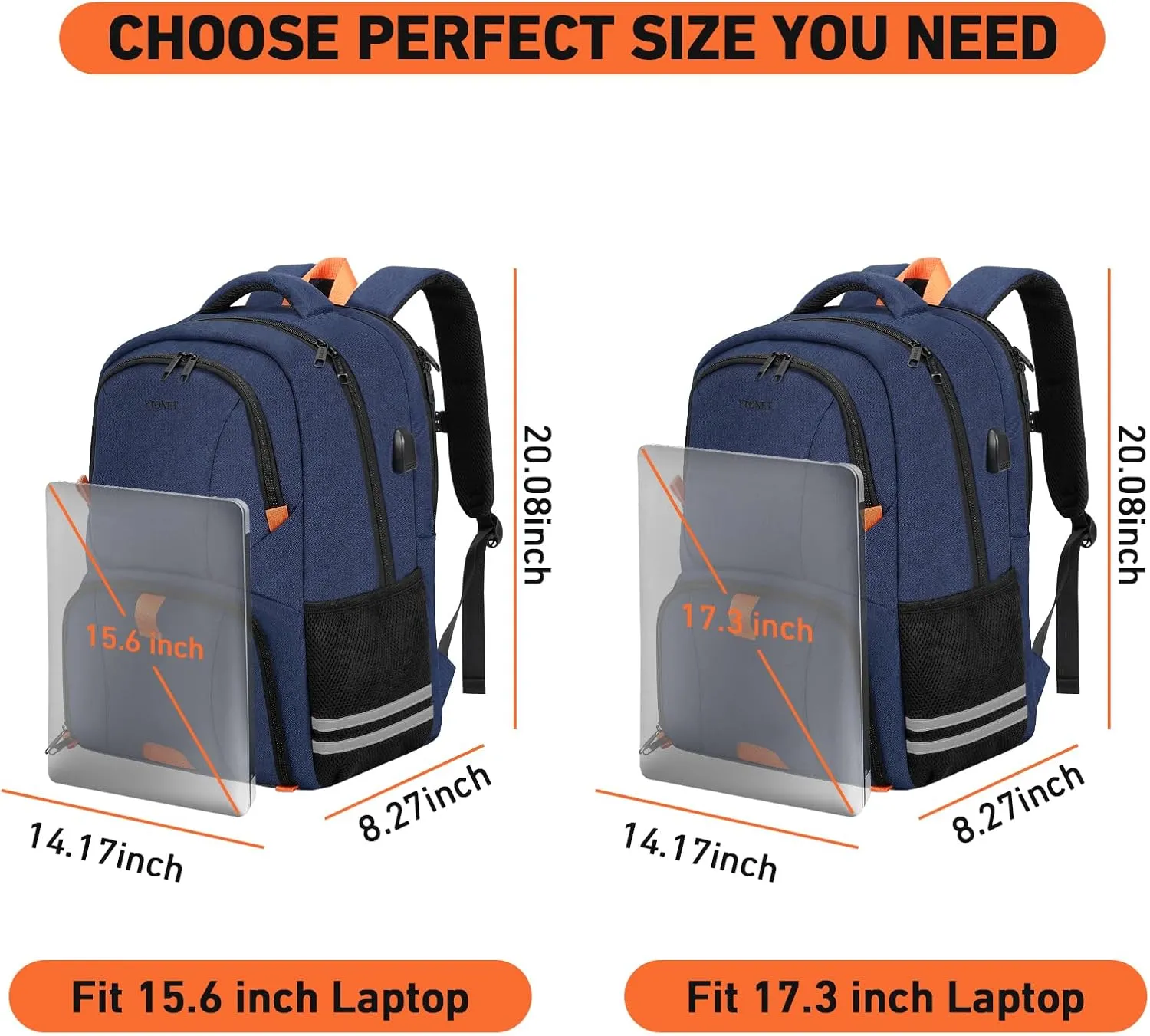 Ytonet Gym Backpack for Men Women, Travel Backpack with USB Charging Port, Lightweight Water Resistant Workout Gym Bag Fit 17.3 Inch Laptop, Sports, Camping, Hiking, Dark Blue