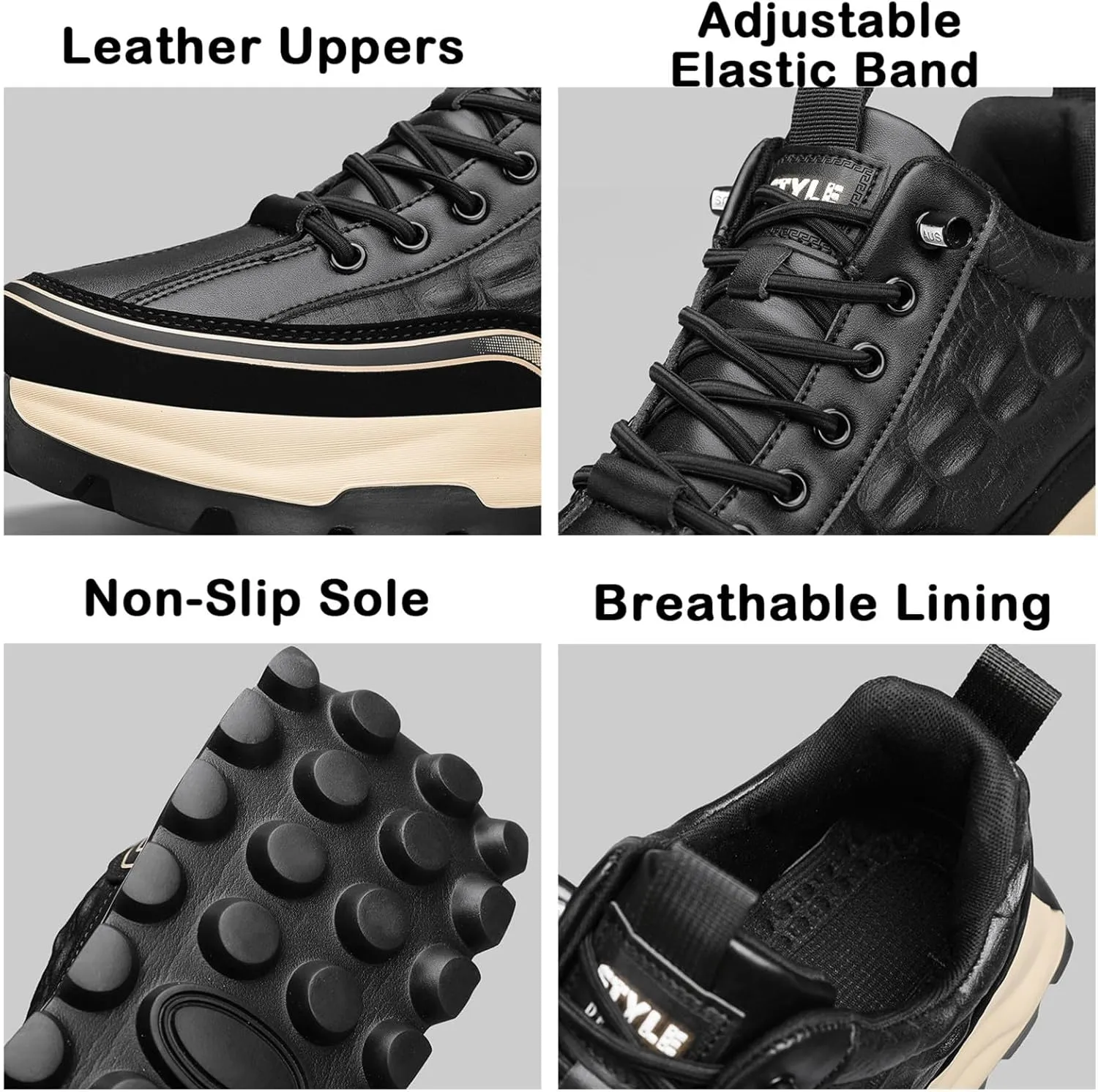 Yuizko Men's Print Cowhide Fashion Sneakers with Elastic Band,Casual Soft Lace up Non-Slip Comfortable Walking Driving Shoes