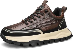 Yuizko Men's Print Cowhide Fashion Sneakers with Elastic Band,Casual Soft Lace up Non-Slip Comfortable Walking Driving Shoes