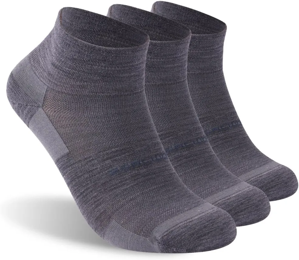 ZEAL WOOD Merino Wool Ankle Athletic Socks Low Cut Running Golf Tennis Hiking Socks Quarter 3 Pairs