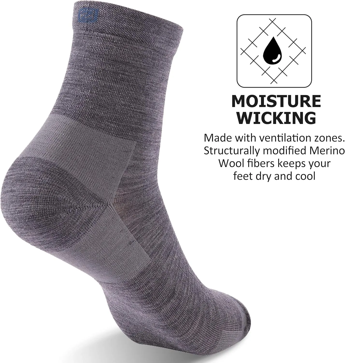 ZEAL WOOD Merino Wool Ankle Athletic Socks Low Cut Running Golf Tennis Hiking Socks Quarter 3 Pairs