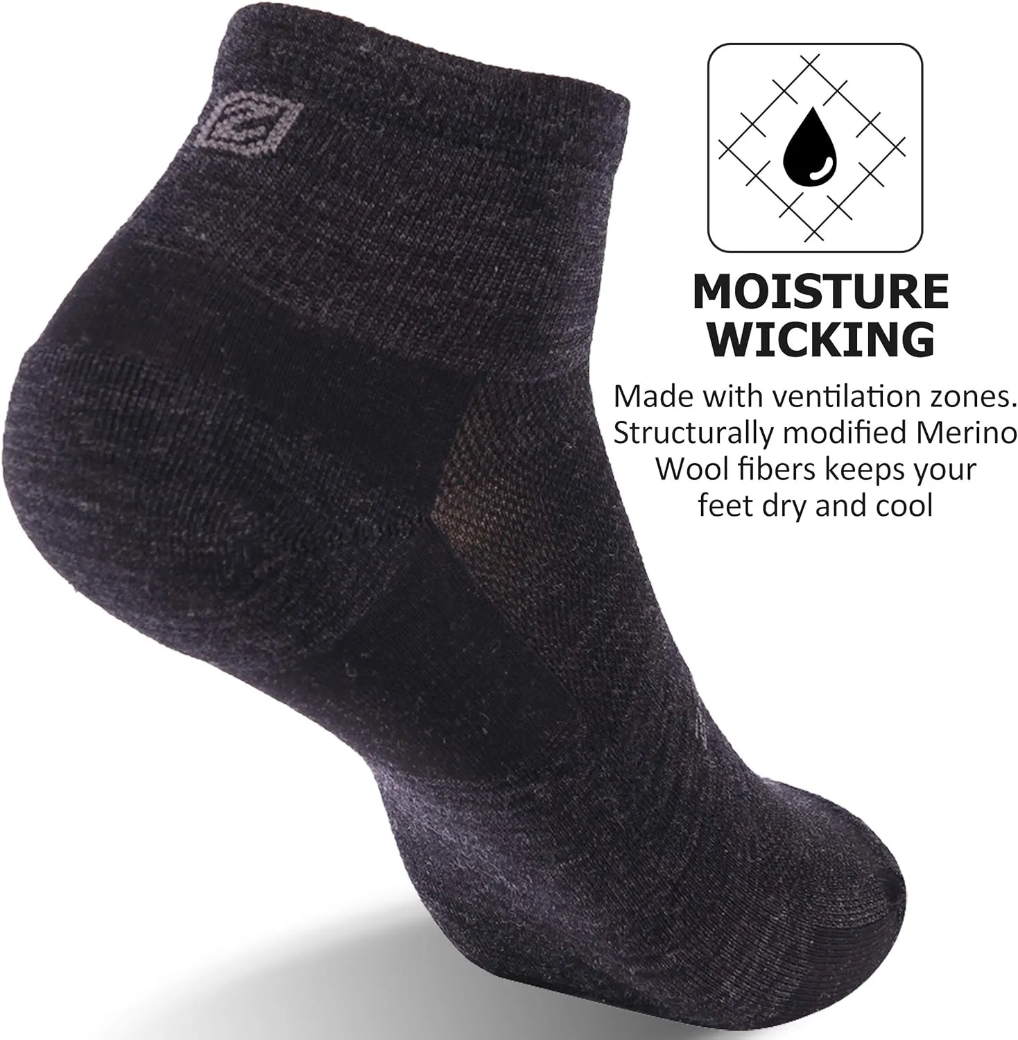 ZEAL WOOD Merino Wool Ankle Athletic Socks Low Cut Running Golf Tennis Hiking Socks Quarter 3 Pairs