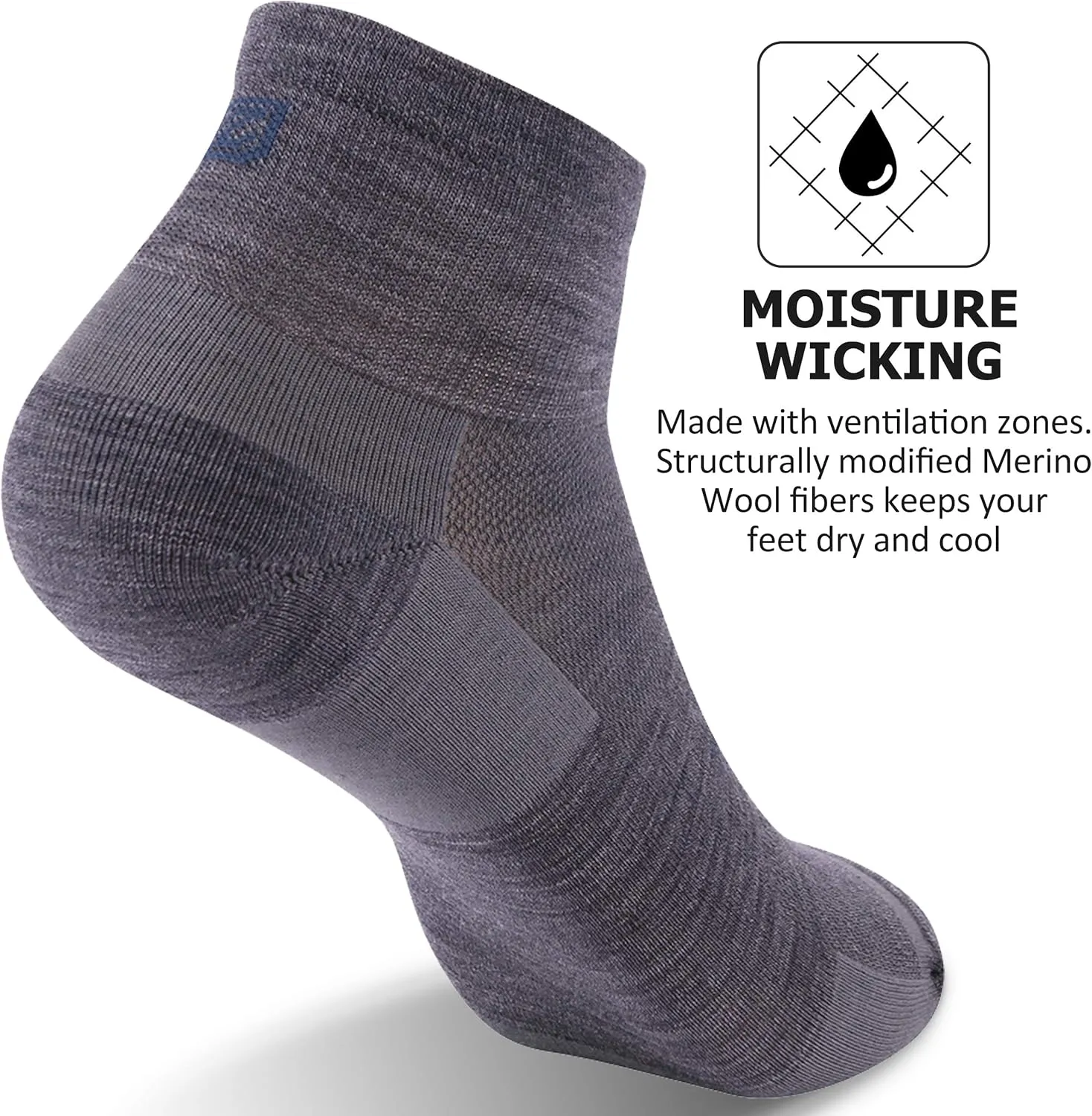 ZEAL WOOD Merino Wool Ankle Athletic Socks Low Cut Running Golf Tennis Hiking Socks Quarter 3 Pairs