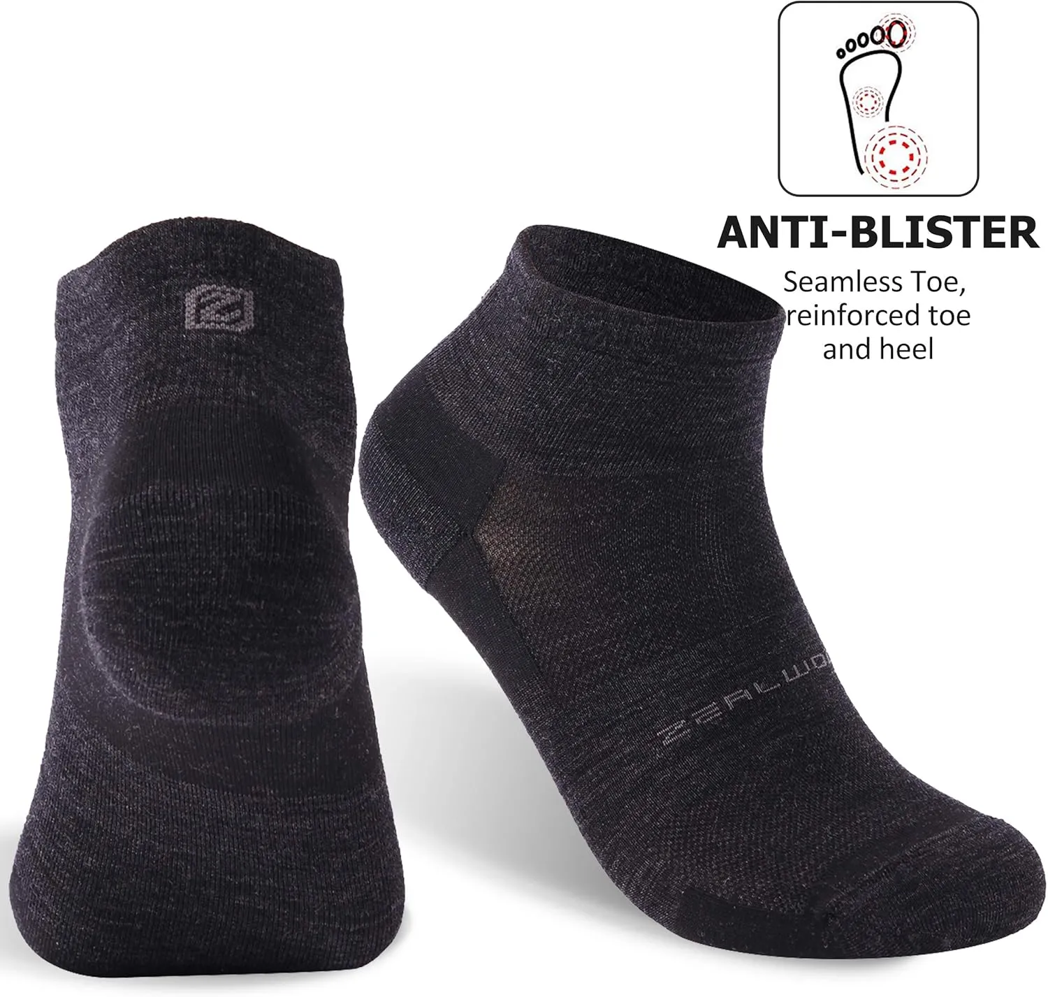 ZEAL WOOD Merino Wool Ankle Athletic Socks Low Cut Running Golf Tennis Hiking Socks Quarter 3 Pairs