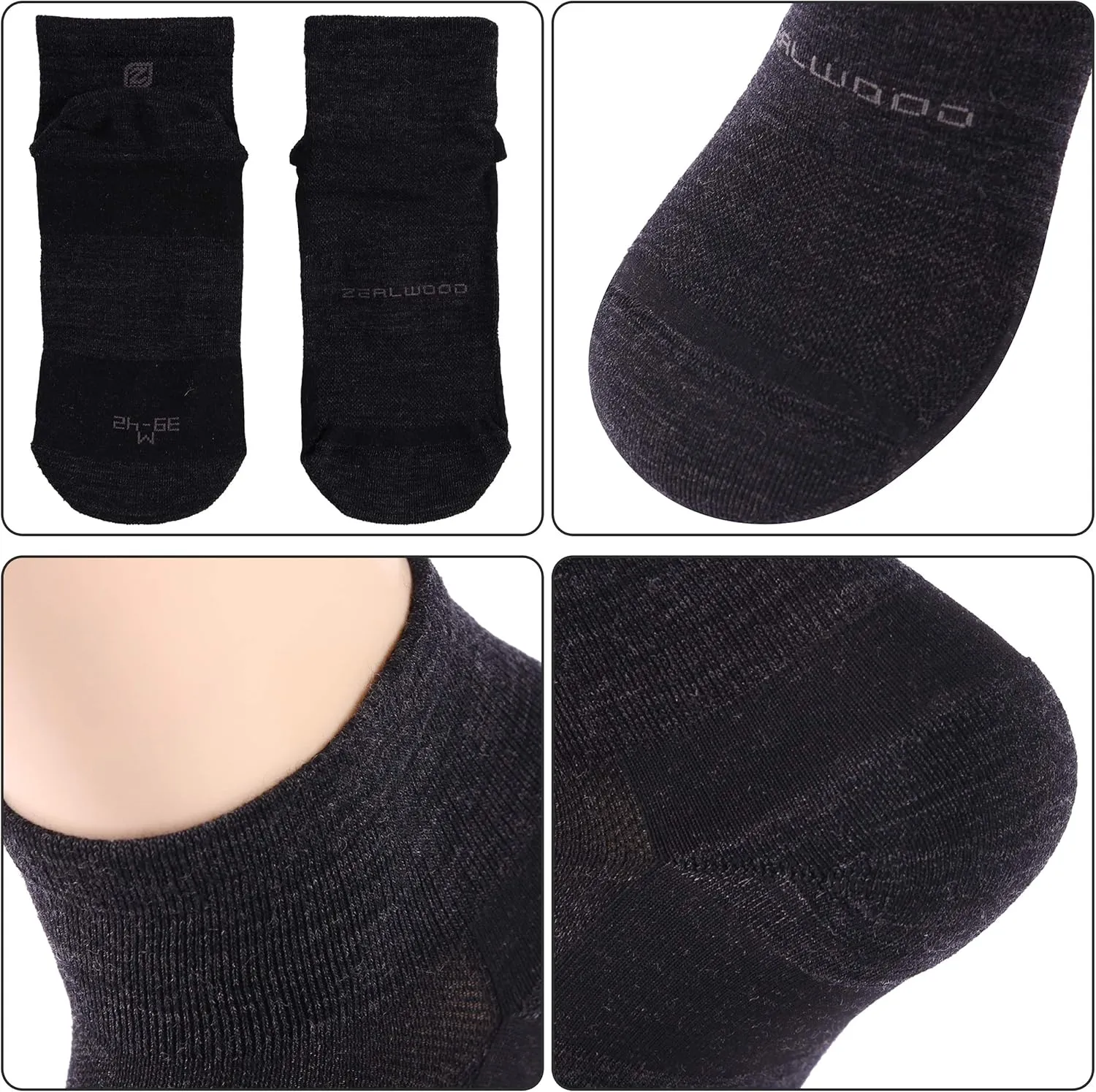 ZEAL WOOD Merino Wool Ankle Athletic Socks Low Cut Running Golf Tennis Hiking Socks Quarter 3 Pairs