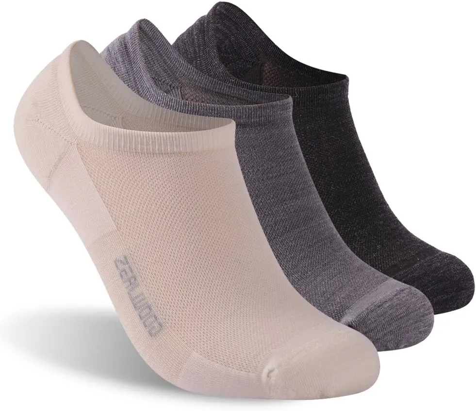 ZEAL WOOD Merino Wool No Show Athletic Socks Ankle Running Golf Tennis Low Cut Hiking Socks 3 Pairs