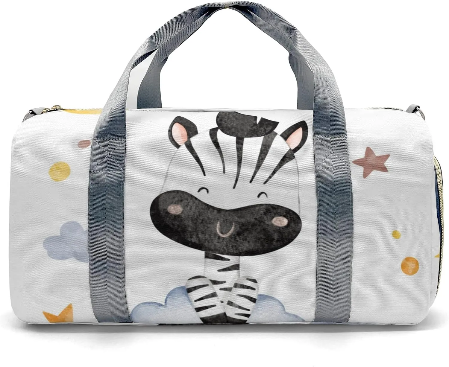 Zebra Moon Stars Clouds Personalized Duffel Bag,Custom Travel Gym Bag with Name,Waterproof Sports Overnight Bag with Shoe Compartment & Shoulder Strap
