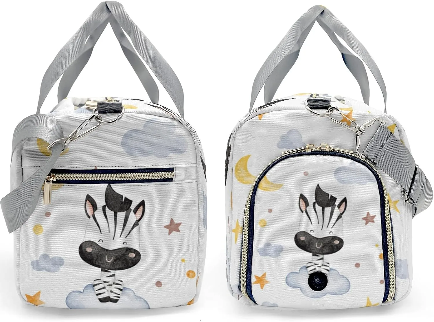 Zebra Moon Stars Clouds Personalized Duffel Bag,Custom Travel Gym Bag with Name,Waterproof Sports Overnight Bag with Shoe Compartment & Shoulder Strap