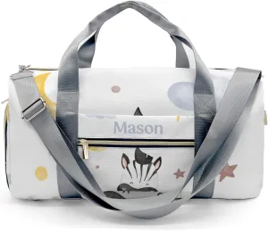 Zebra Moon Stars Clouds Personalized Duffel Bag,Custom Travel Gym Bag with Name,Waterproof Sports Overnight Bag with Shoe Compartment & Shoulder Strap